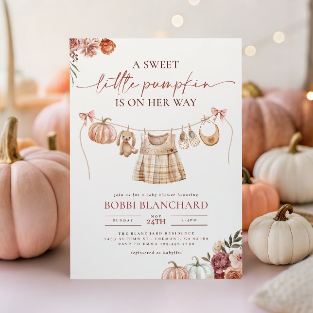 Little Pumpkin Fall Pink Floral Girl Baby Shower Invitation (Creator Uploaded)