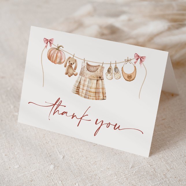 Little Pumpkin Fall Pink Floral Girl Baby Shower Thank You Card (Creator Uploaded)