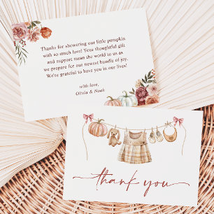 Little Pumpkin Fall Pink Floral Girl Baby Shower Thank You Card