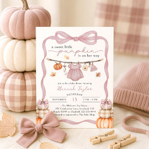 Little Pumpkin Fall Pink Girl Baby Shower Invitation