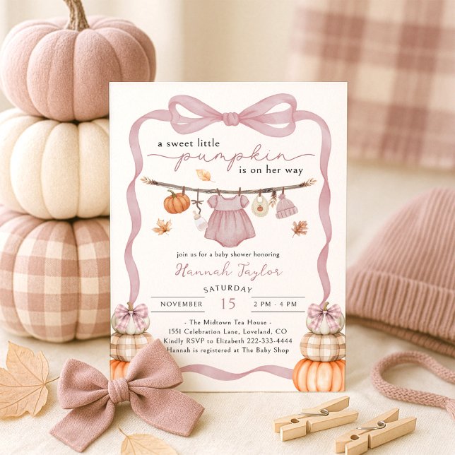 Little Pumpkin Fall Pink Girl Baby Shower Invitation (Creator Uploaded)