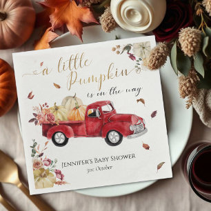 Little Pumpkin Fall Red Vintage Truck Baby Shower Napkin