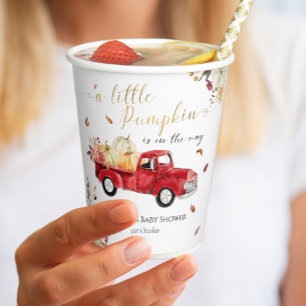 Little Pumpkin Fall Red Vintage Truck Baby Shower Paper Cups