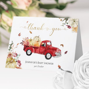 Little Pumpkin Fall Red Vintage Truck Baby Shower Thank You Card