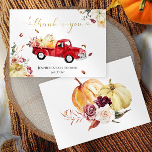 Little Pumpkin Fall Red Vintage Truck Baby Shower Thank You Card