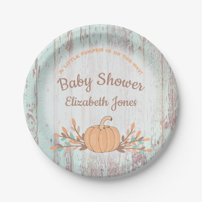 Little Pumpkin Fall Rustic Baby Shower Paper Plate (Front)