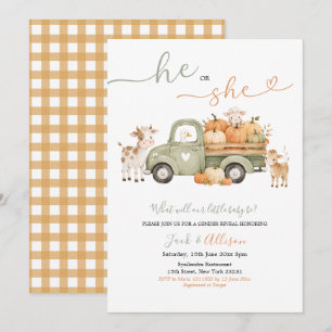 Little Pumpkin Fall Truck Gender Reveal Invitation