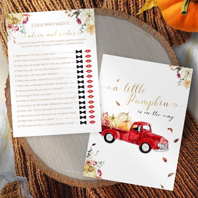 Little Pumpkin Fall Who Said It Baby Shower Game Invitation (Creator Uploaded)