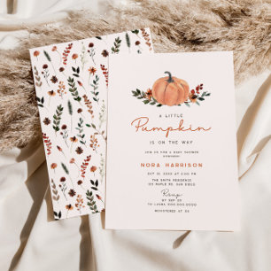 Little Pumpkin Fall Wildflower Pattern Baby Shower Invitation