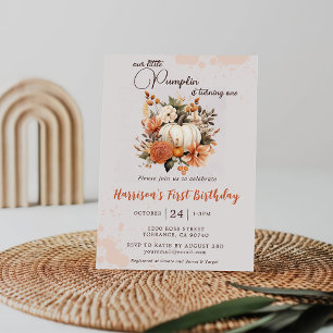Little Pumpkin Fall Wildflower Pattern Birthday  Invitation