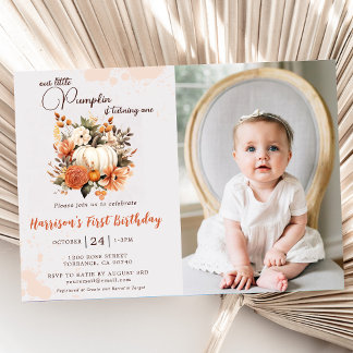 Little Pumpkin Fall Wildflower Pattern Birthday  Invitation