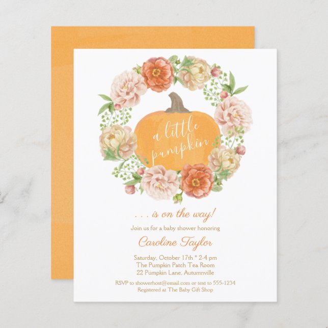 Little Pumpkin Fall Wreath Baby Shower Invitation (Front/Back)