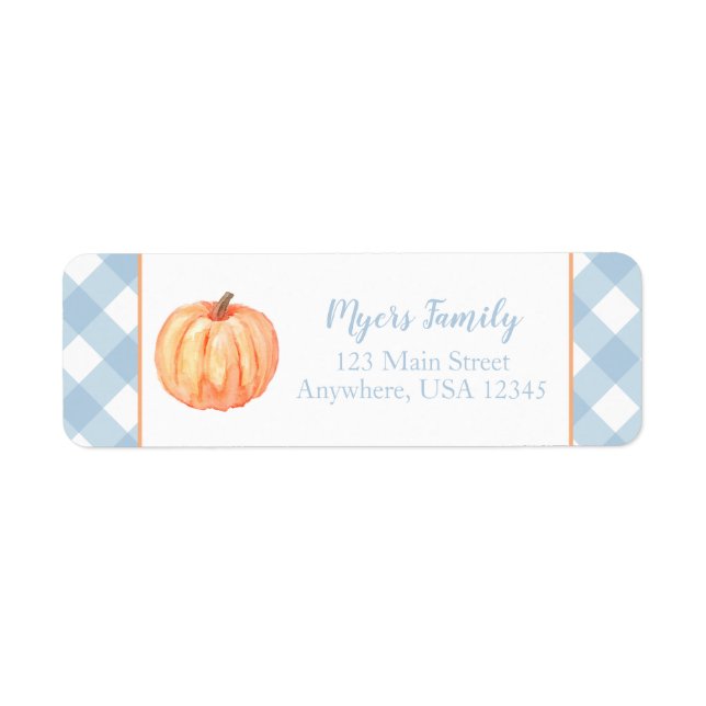 Little Pumpkin first birthday blue plaid address (Front)