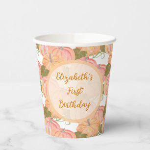 Little Pumpkin First Birthday Custom Name Paper Cups