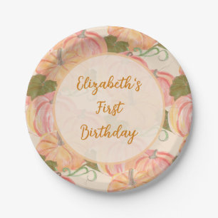 Little Pumpkin First Birthday Custom Name Paper Plate