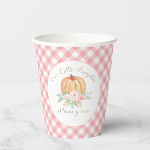 Little Pumpkin First Birthday Floral Pink Plaid Paper Cups