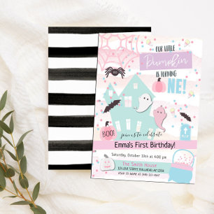 Little Pumpkin First Birthday Halloween Pastel Invitation