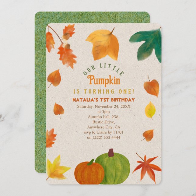 Little Pumpkin first birthday Invitation (Front/Back)