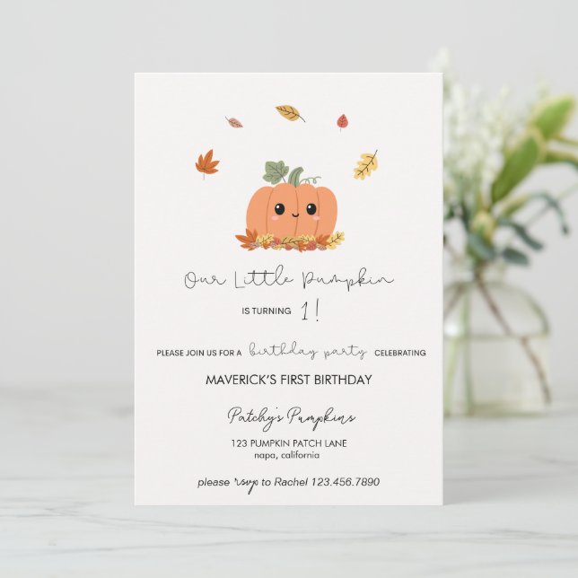 Little Pumpkin First Birthday Invitation (Standing Front)