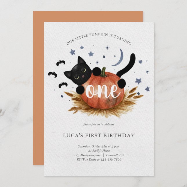 Little Pumpkin First Birthday Party Invitation (Front/Back)