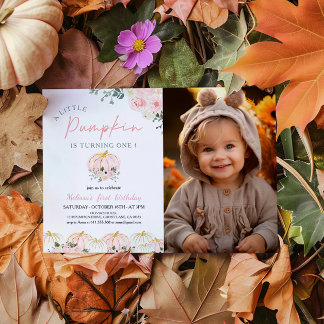 Little Pumpkin First Birthday Party Photo Invitation