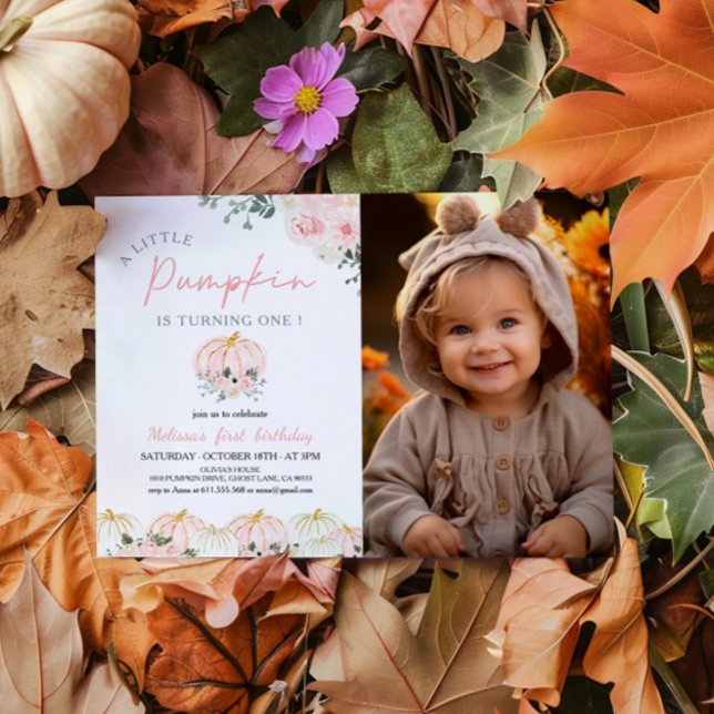 Little Pumpkin First Birthday Party Photo Invitation (Creator Uploaded)