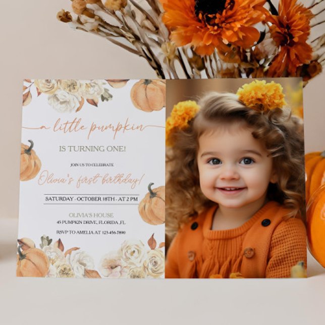 Little Pumpkin First Birthday Photo Invitation (Creator Uploaded)