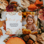 Little Pumpkin First Birthday Photo Thank You Card<br><div class="desc">Introducing our Little Pumpkin First Birthday Photo Thank You Card, designed to add a personal and charming touch to your gratitude notes. Featuring an adorable pumpkin design and warm fall colours, this card includes space for a special photo of your little one. Perfect for expressing your thanks and making your...</div>