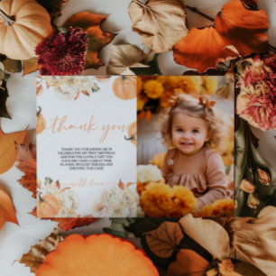 Little Pumpkin First Birthday Photo Thank You Card