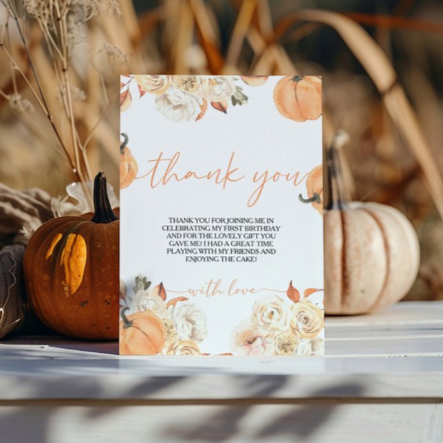 Little Pumpkin First Birthday Thank You Card (Creator Uploaded)