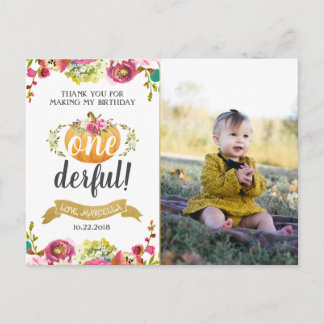 Little Pumpkin First Birthday Thank You Postcard