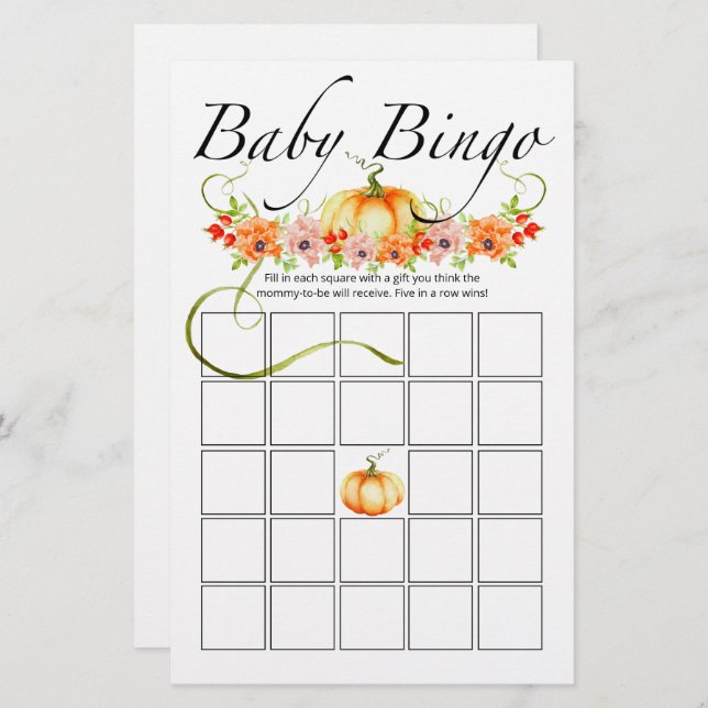Little pumpkin floral baby bingo game (Front/Back)