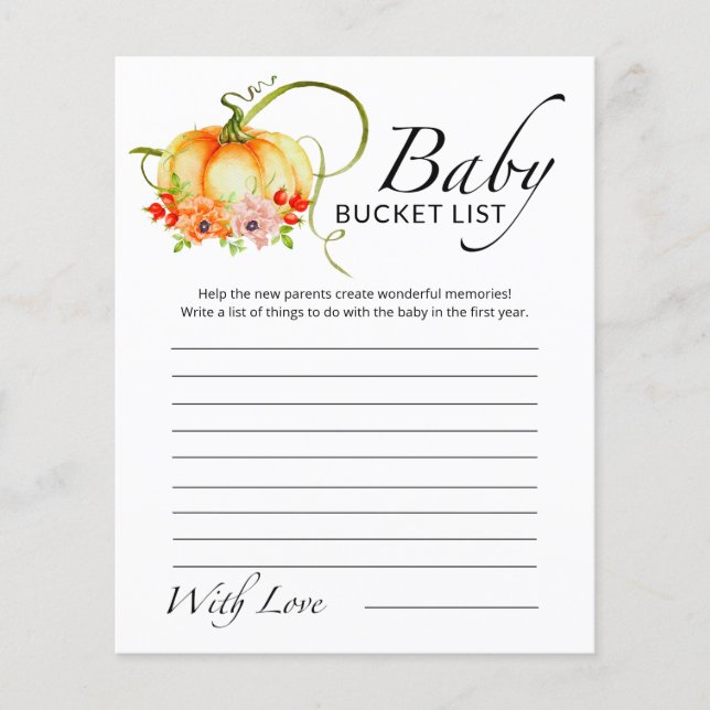 Little pumpkin floral baby bucket list (Front)