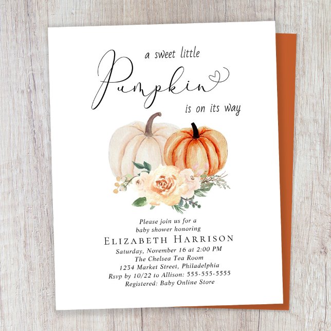 Little Pumpkin Floral Baby Shower Invitation (Creator Uploaded)