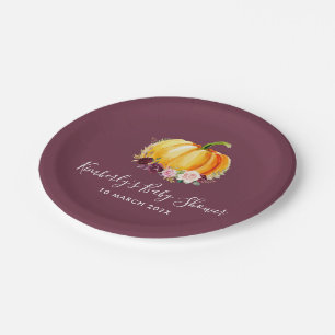 Little pumpkin floral baby shower paper plate