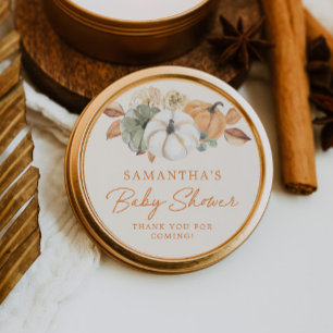 Little Pumpkin Floral Baby Shower Thank You Favour Classic Round Sticker