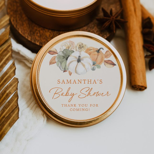 Little Pumpkin Floral Baby Shower Thank You Favour Classic Round Sticker (Creator Uploaded)