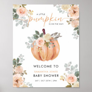 Little Pumpkin Floral Baby Shower Welcome Sign
