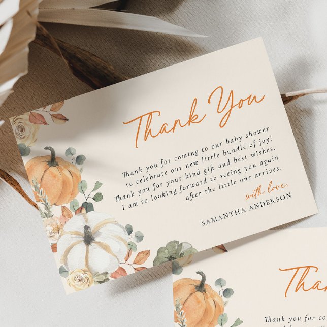 Little Pumpkin Floral Boho Elegant Baby Shower Thank You Card (Creator Uploaded)