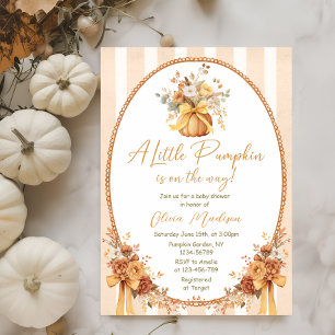 Little Pumpkin Floral Bow Baby Shower Invitation