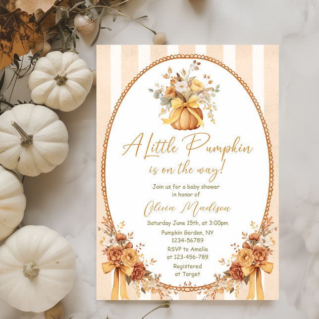 Little Pumpkin Floral Bow Baby Shower Invitation (Creator Uploaded)