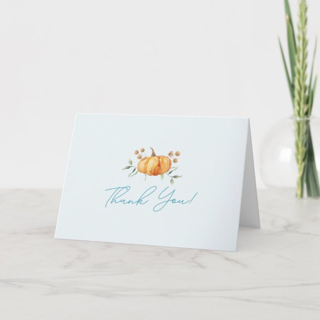 Little Pumpkin Floral Boy Baby Shower Thank You Card (Front)