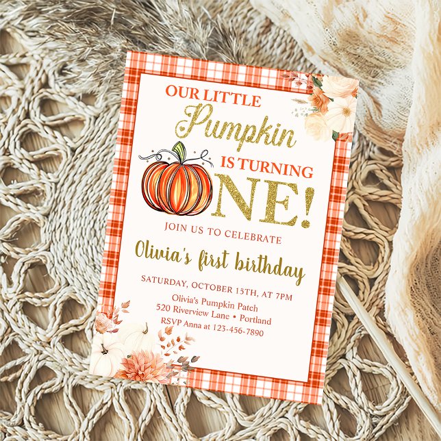 Little Pumpkin Floral Fall 1st Birthday Party Invitation (Creator Uploaded)