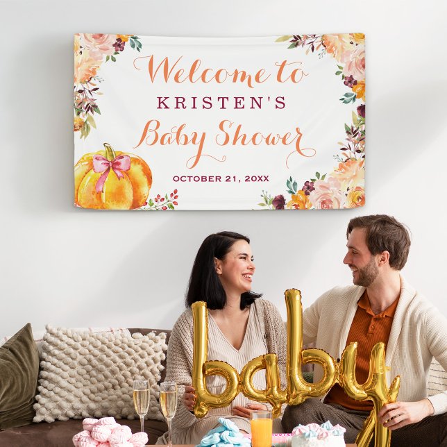 Little Pumpkin Floral Fall Autumn Baby Shower Banner (Creator Uploaded)