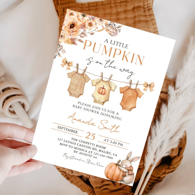 Little Pumpkin Floral Fall Baby Shower Invitation (Creator Uploaded)
