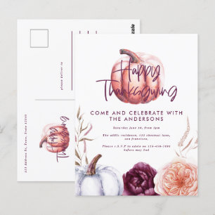 little pumpkin floral fall purple thanksgiving postcard