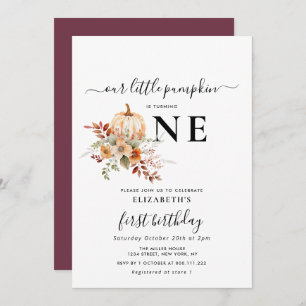 little pumpkin floral first birthday invitation