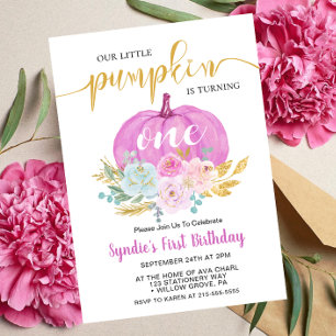 Little Pumpkin Floral First Birthday Invitation