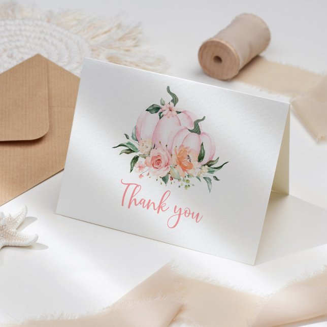 Little Pumpkin Floral Folded Thank You Card (Creator Uploaded)