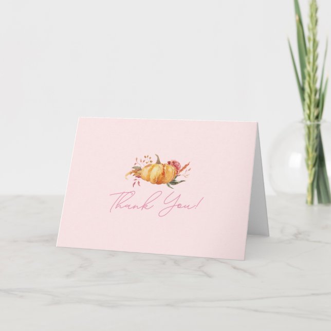 Little Pumpkin Floral Girl Baby Shower Thank You Card (Front)
